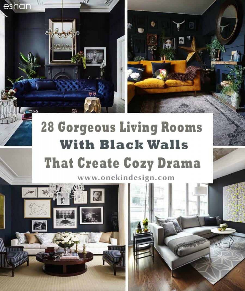 Gorgeous living rooms with black walls that create cozy drama