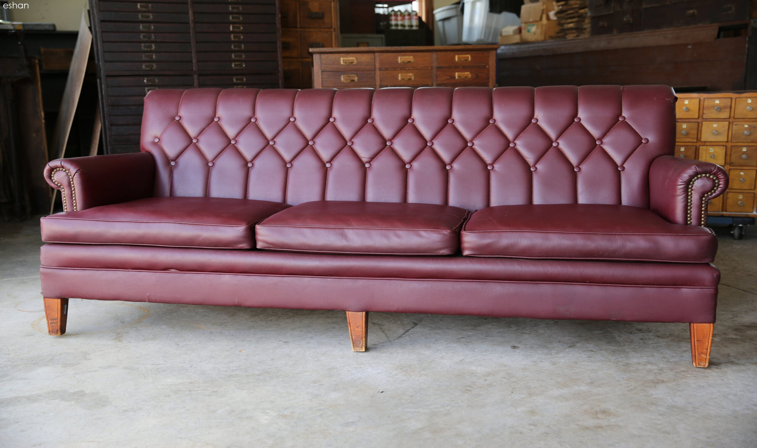 Vintage Leather Sofa Couch mid century Burgundy Scales - Etsy